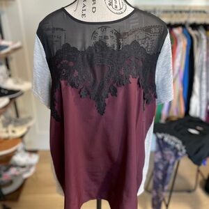 Apt. 9 Black and Burgundy Lace Blouse